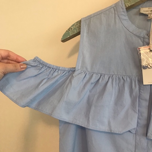 NWT Lucky Brand Cold Shoulder Button-Down Blue - Picture 4 of 6